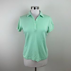 Jack Nicklaus Green Blue Stripe Polo Short Sleeve Top Women Size Large